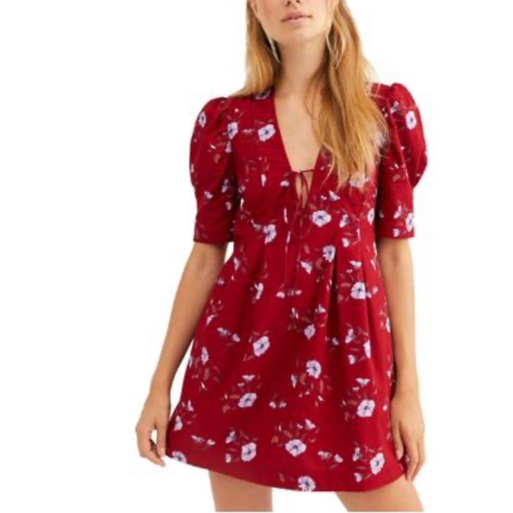 Red Floral V-Neck Free People Dress